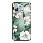 For Xiaomi Mi 11 Colorful Painted Glass Shockproof Protective Case(White flower)