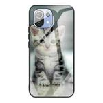 For Xiaomi Mi 11 Colorful Painted Glass Shockproof Protective Case(Cute cat)