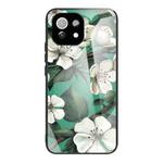 For Xiaomi Mi 11 Pro Colorful Painted Glass Shockproof Protective Case(White flower)