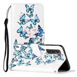 For Samsung Galaxy S21 FE 5G Colored Drawing Marble Pattern Horizontal Flip PU Leather Case with Holder & Card Slots & Wallet(Little Blue Butterflies)