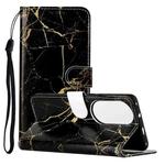 For Huawei P50 Colored Drawing Marble Pattern Horizontal Flip PU Leather Case with Holder & Card Slots & Wallet(Black Gold Marble)