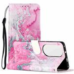 For Huawei P50 Colored Drawing Marble Pattern Horizontal Flip PU Leather Case with Holder & Card Slots & Wallet(Pink Seawater)