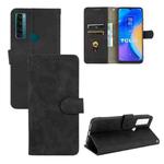 For TCL 20 SE Solid Color Skin Feel Magnetic Buckle Horizontal Flip Calf Texture PU Leather Case with Holder & Card Slots & Wallet(Black)