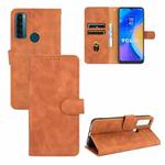 For TCL 20 SE Solid Color Skin Feel Magnetic Buckle Horizontal Flip Calf Texture PU Leather Case with Holder & Card Slots & Wallet(Brown)