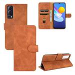 For vivo Y72 5G / iQOO Z3 5G Solid Color Skin Feel Magnetic Buckle Horizontal Flip Calf Texture PU Leather Case with Holder & Card Slots & Wallet(Brown)