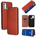 For Tone e21 Carbon Fiber Texture Horizontal Flip TPU + PC + PU Leather Case with Card Slot(Brown)
