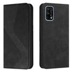 For OPPO Realme 7 Pro Skin Feel Magnetic S-type Solid Color Horizontal Flip Leather Case with Holder & Card Slot & Wallet(Black)