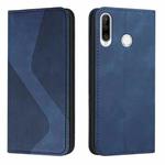 For Huawei P30 lite Skin Feel Magnetic S-type Solid Color Horizontal Flip Leather Case with Holder & Card Slot & Wallet(Blue)