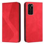 For Huawei P40 Skin Feel Magnetic S-type Solid Color Horizontal Flip Leather Case with Holder & Card Slot & Wallet(Red)