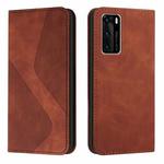 For Huawei P40 Skin Feel Magnetic S-type Solid Color Horizontal Flip Leather Case with Holder & Card Slot & Wallet(Brown)