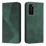 For Huawei P40 Skin Feel Magnetic S-type Solid Color Horizontal Flip Leather Case with Holder & Card Slot & Wallet(Green)