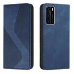 For Huawei P40 Skin Feel Magnetic S-type Solid Color Horizontal Flip Leather Case with Holder & Card Slot & Wallet(Blue)