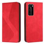 For Huawei P40 Pro Skin Feel Magnetic S-type Solid Color Horizontal Flip Leather Case with Holder & Card Slot & Wallet(Red)