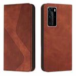 For Huawei P40 Pro Skin Feel Magnetic S-type Solid Color Horizontal Flip Leather Case with Holder & Card Slot & Wallet(Brown)