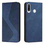 For Huawei Y6p Skin Feel Magnetic S-type Solid Color Horizontal Flip Leather Case with Holder & Card Slot & Wallet(Blue)
