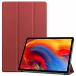 For Lenovo Pad Plus 11 2021 Custer Pattern Pure Color Horizontal Flip Leather Case with Sleep Function & Three-folding Holder(Wine Red)