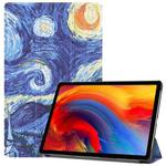 For Lenovo Pad Plus 11 2021 Colored Drawing Pattern Horizontal Flip Leather Case with Sleep Function & Three-folding Holder(Starry Sky)