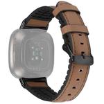 For Fitbit Versa 3 Leather + Silicone Watch Band(Brown)