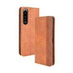 For Sony Xperia 5 III Magnetic Buckle Retro Crazy Horse Texture Horizontal Flip Leather Case with Holder & Card Slots & Photo Frame(Brown)