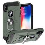 For iPhone X / XS War-god Armor TPU + PC Shockproof  Magnetic Protective Case with Ring Holder(Deep Green)