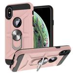 For iPhone XS Max War-god Armor TPU + PC Shockproof  Magnetic Protective Case with Ring Holder(Rose Gold)