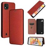 For OPPO Realme C20 Carbon Fiber Texture Horizontal Flip TPU + PC + PU Leather Case with Card Slot(Brown)