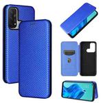 For OPPO Reno 5A(Japan version) Carbon Fiber Texture Horizontal Flip TPU + PC + PU Leather Case with Card Slot(Blue)