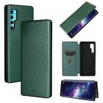 For TCL 20 Pro 5G Carbon Fiber Texture Horizontal Flip TPU + PC + PU Leather Case with Card Slot(Green)
