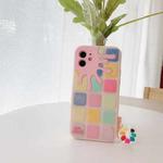 For iPhone 12 / 12 Pro Color Small Lattice Pattern Silicone Protective Case(Pink)