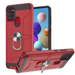 For Samsung Galaxy A21s War-god Armor TPU + PC Shockproof Magnetic Protective Case with Ring Holder(Red)