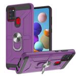 For Samsung Galaxy A21s War-god Armor TPU + PC Shockproof Magnetic Protective Case with Ring Holder(Purple)