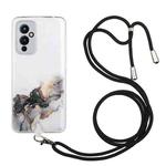 For OnePlus 9 Hollow Marble Pattern TPU Precise Hole Protective Case with Neck Strap Rope(Black)