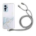 For OnePlus 9 Hollow Marble Pattern TPU Precise Hole Protective Case with Neck Strap Rope(Grey)