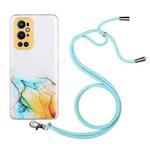 For OnePlus 9 Pro Hollow Marble Pattern TPU Precise Hole Protective Case with Neck Strap Rope(Yellow)