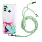 For OnePlus Nord N100 Hollow Marble Pattern TPU Precise Hole Protective Case with Neck Strap Rope(Green)