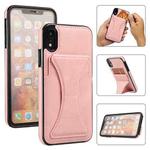 For iPhone XR Ultra-thin Shockproof Protective Case with Holder & Metal Magnetic Function (Rose Gold)