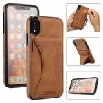 For iPhone XR Ultra-thin Shockproof Protective Case with Holder & Metal Magnetic Function (Brown)