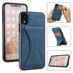 For iPhone XR Ultra-thin Shockproof Protective Case with Holder & Metal Magnetic Function (Blue)