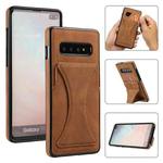 For Samsung Galaxy S10e Ultra-thin Shockproof Protective Case with Holder & Metal Magnetic Function(Brown)