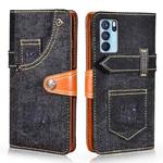 For OPPO Reno6 Pro Denim Horizontal Flip Leather Case with Holder & Card Slot & Wallet(Black)