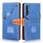 For TCL 20 Pro 5G Denim Horizontal Flip Leather Case with Holder & Card Slot & Wallet(Dark Blue)