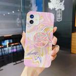 For iPhone 11 Pro Max Laser Glitter Watercolor Pattern Shockproof Protective Case with Folding Holder (FD5)