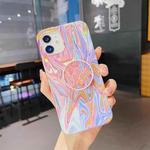 For iPhone 12 mini Laser Glitter Watercolor Pattern Shockproof Protective Case with Folding Holder (FD1)