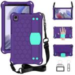 For Samsung Galaxy Tab A7 Lite 8.7 (2021) T220/T225 Honeycomb Design EVA + PC Four Corner Shockproof Protective Case with Strap(Purple+Mint)