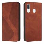 For Samsung Galaxy A20 / A30 Skin Feel Magnetic S-type Solid Color Horizontal Flip Leather Case with Holder & Card Slot & Wallet(Brown)