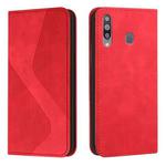 For Samsung Galaxy A20s Skin Feel Magnetic S-type Solid Color Horizontal Flip Leather Case with Holder & Card Slot & Wallet(Red)