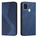 For Samsung Galaxy A21s Skin Feel Magnetic S-type Solid Color Horizontal Flip Leather Case with Holder & Card Slot & Wallet(Blue)