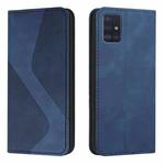 For Samsung Galaxy A51 5G Skin Feel Magnetic S-type Solid Color Horizontal Flip Leather Case with Holder & Card Slot & Wallet(Blue)