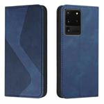 For Samsung Galaxy S20 Ultra Skin Feel Magnetic S-type Solid Color Horizontal Flip Leather Case with Holder & Card Slot & Wallet(Blue)