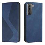 For Samsung Galaxy S21 5G Skin Feel Magnetic S-type Solid Color Horizontal Flip Leather Case with Holder & Card Slot & Wallet(Blue)
